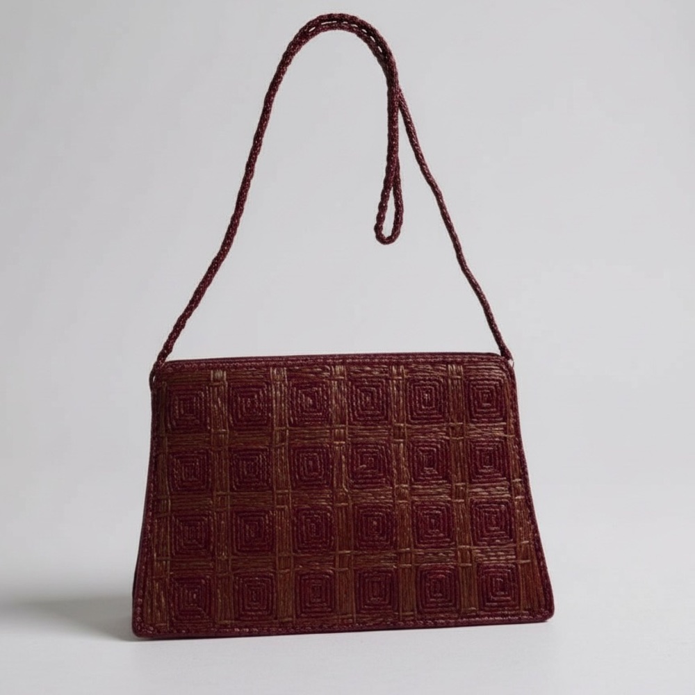 Vintage Beaded Wine Envelope Shoulder Crossbody Bag Zip Boho Lightweight Red Gem